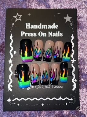 Black & Rainbow Flame Press-On Nails -